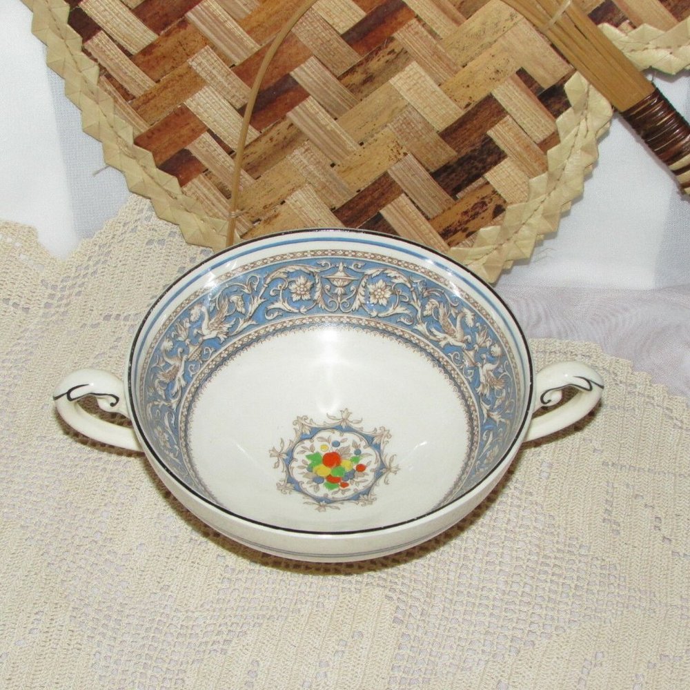 Myott Medici Cream Soup Bouillon Bowl Blue Bands Griffons England Vintage